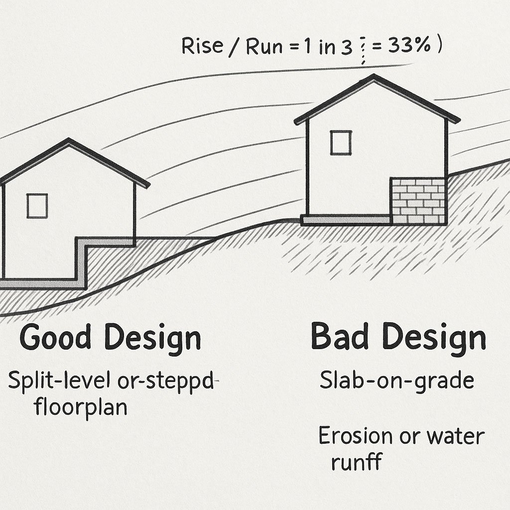 How to design a building on a hilly terrain based on the contour maps
